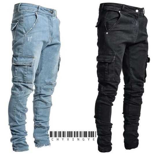 Men’s Plus Size Mid‑Waist Cargo Jeans
