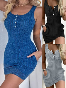Women's Button Front Tank Dress With Pockets
