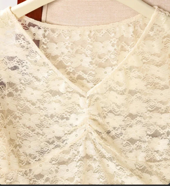 Lace Short Sleeved Beach Top For Women