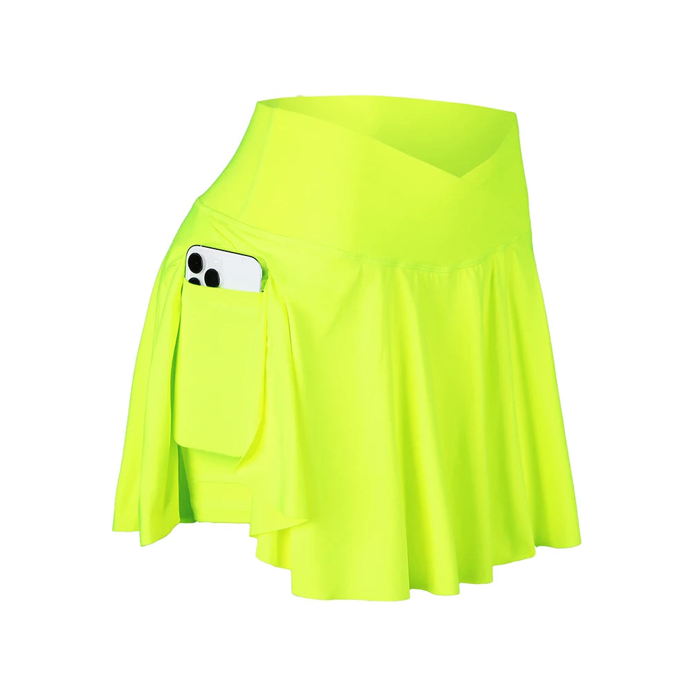 Neon green skirt with a pocket on a white background