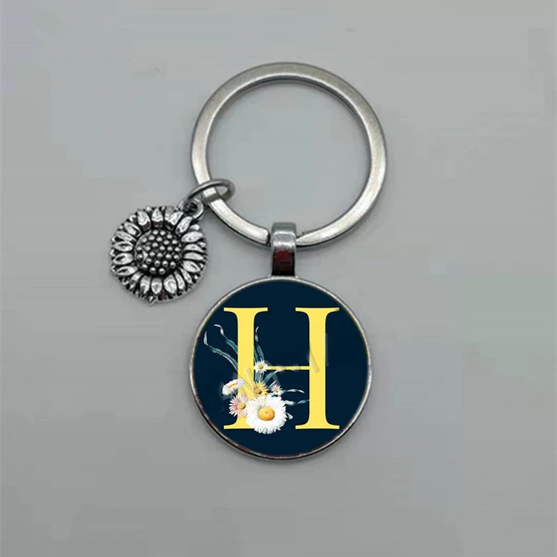 A-Z Sunflower Dome Glass Alphabet Pendant