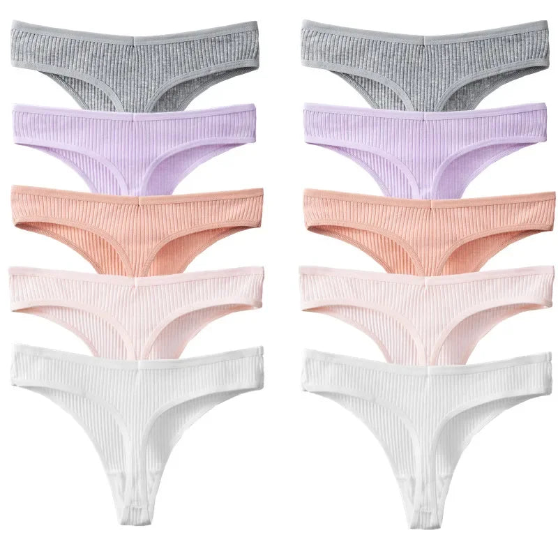 10Pcs Cotton Low-Waist Thongs Set For Women/Girls.