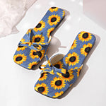 Load image into Gallery viewer, Woman Sunflower Bowknot Design Mule Slip-on Flat Shoes
