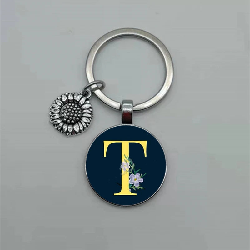 A-Z Sunflower Dome Glass Alphabet Pendant