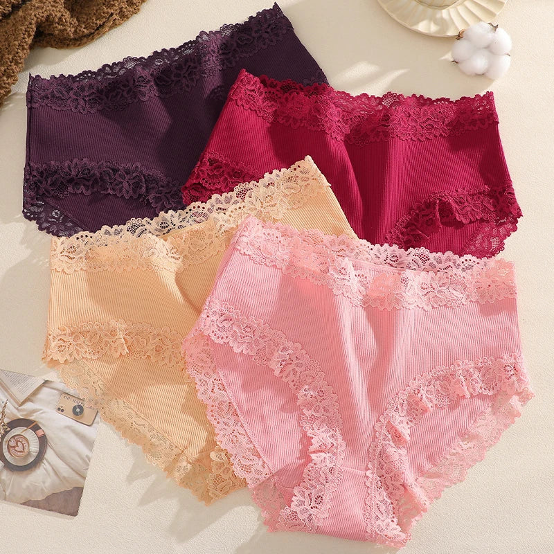 4Pcs Women's Seamless Cotton Underwear Plus Size High Waist Breathable Panties.