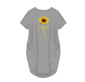 Women's Faith Sunflower Print Loose Size Dress