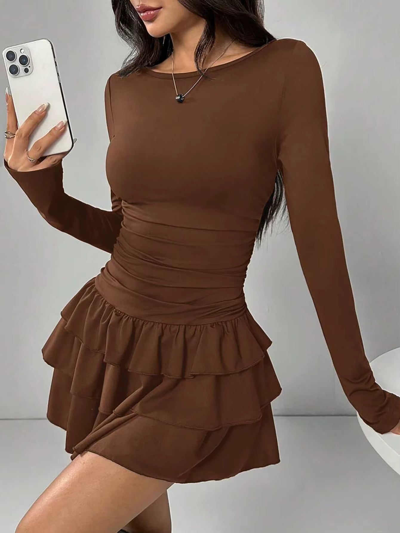 Women Elegant Flare Sleeve High Waist Bodycon Dress