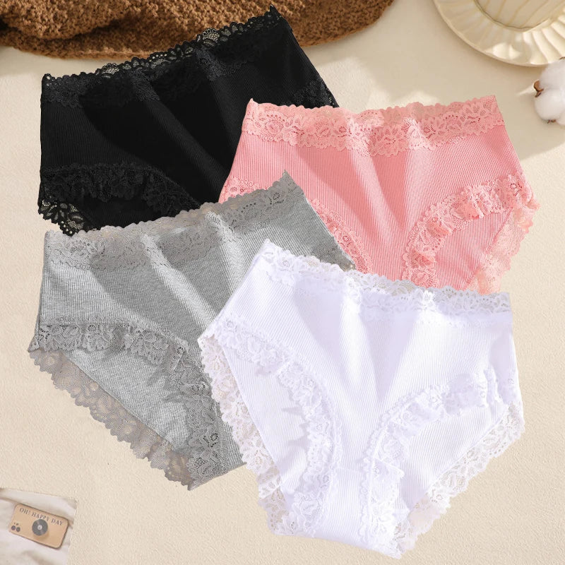 4Pcs Women's Seamless Cotton Underwear Plus Size High Waist Breathable Panties.