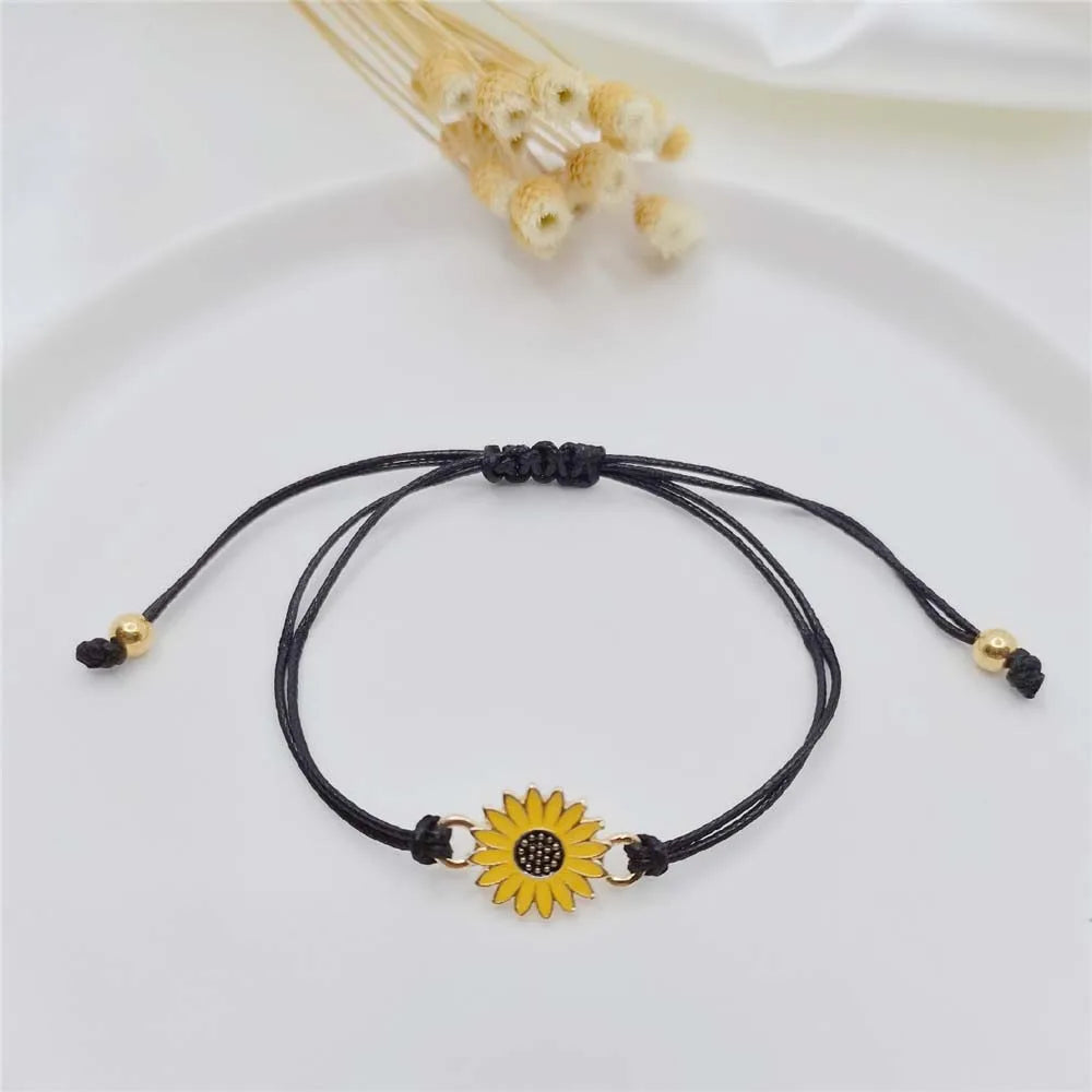 Sunflower Love And Friendship Daisy Black String Bracelet