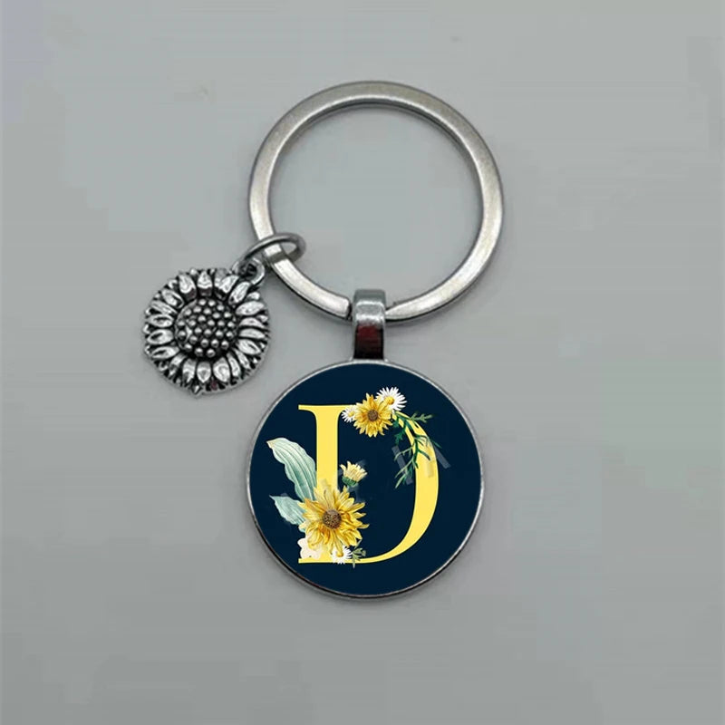 A-Z Sunflower Dome Glass Alphabet Pendant