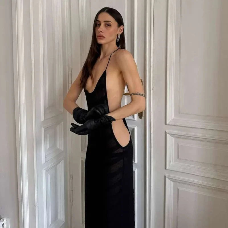 Mesh See Through Halter Dress