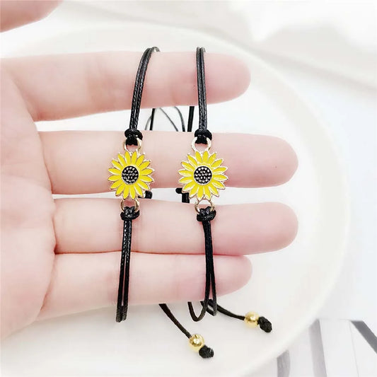 Sunflower Love And Friendship Daisy Black String Bracelet