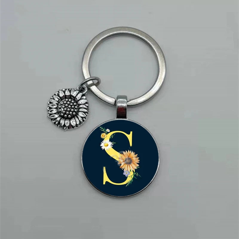 A-Z Sunflower Dome Glass Alphabet Pendant