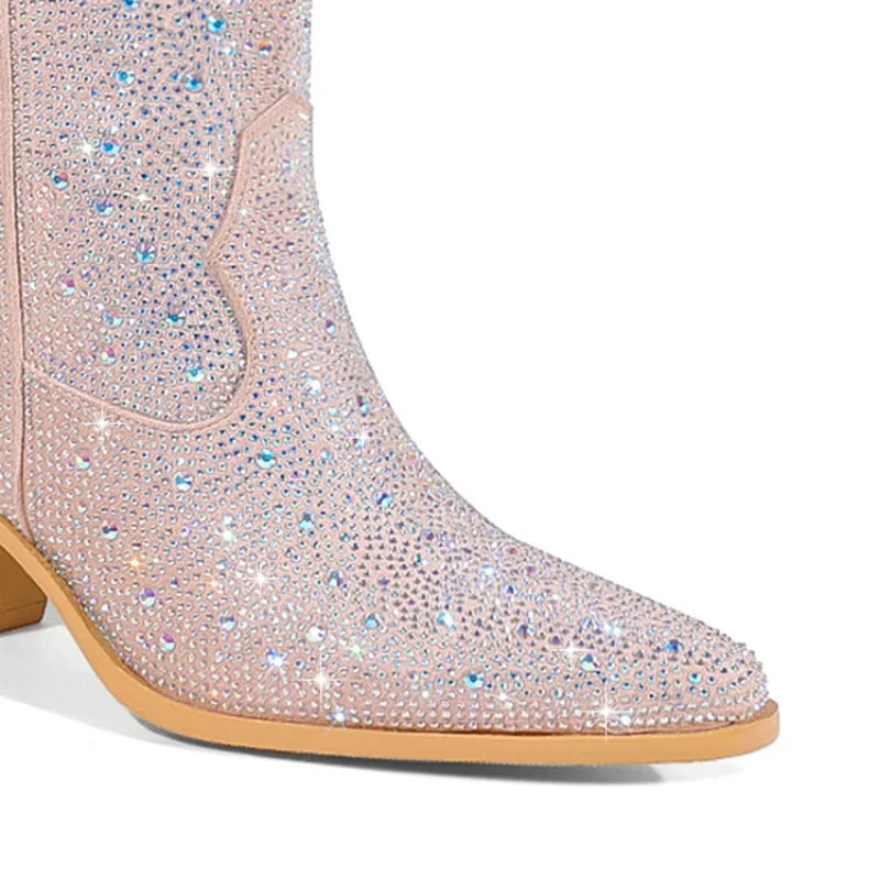 Rivet Knee Boots 44 Rhinestone Pointy Women Boots