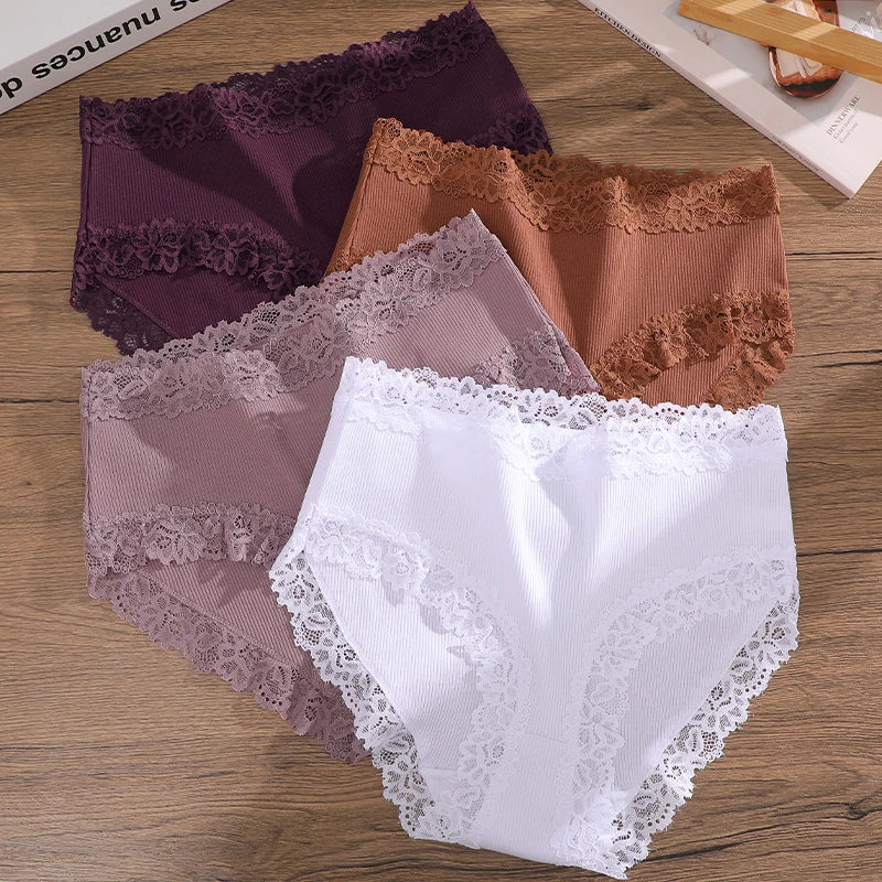 4Pcs Women's Seamless Cotton Underwear Plus Size High Waist Breathable Panties.