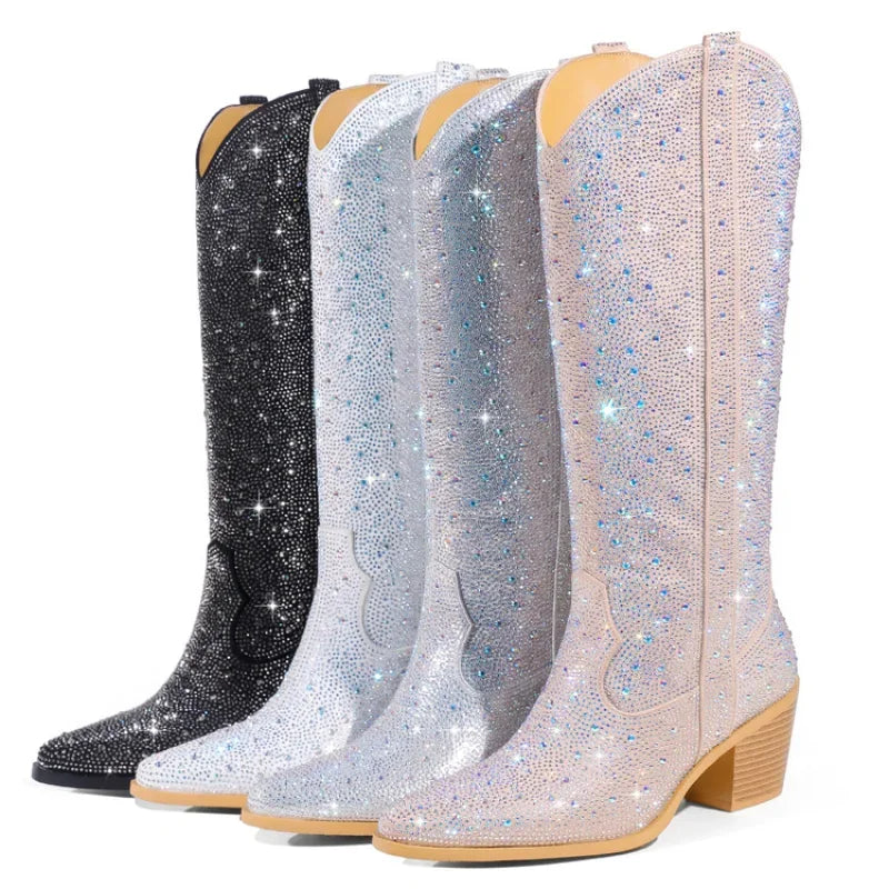 Rivet Knee Boots 44 Rhinestone Pointy Women Boots