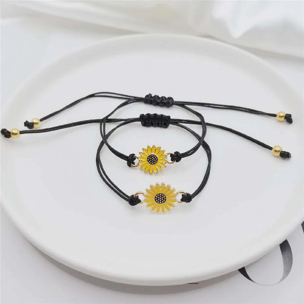 Sunflower Love And Friendship Daisy Black String Bracelet