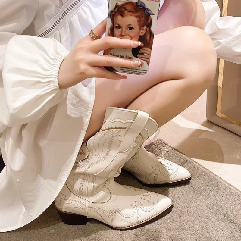Embroidered Western Cowboy Boots For Women