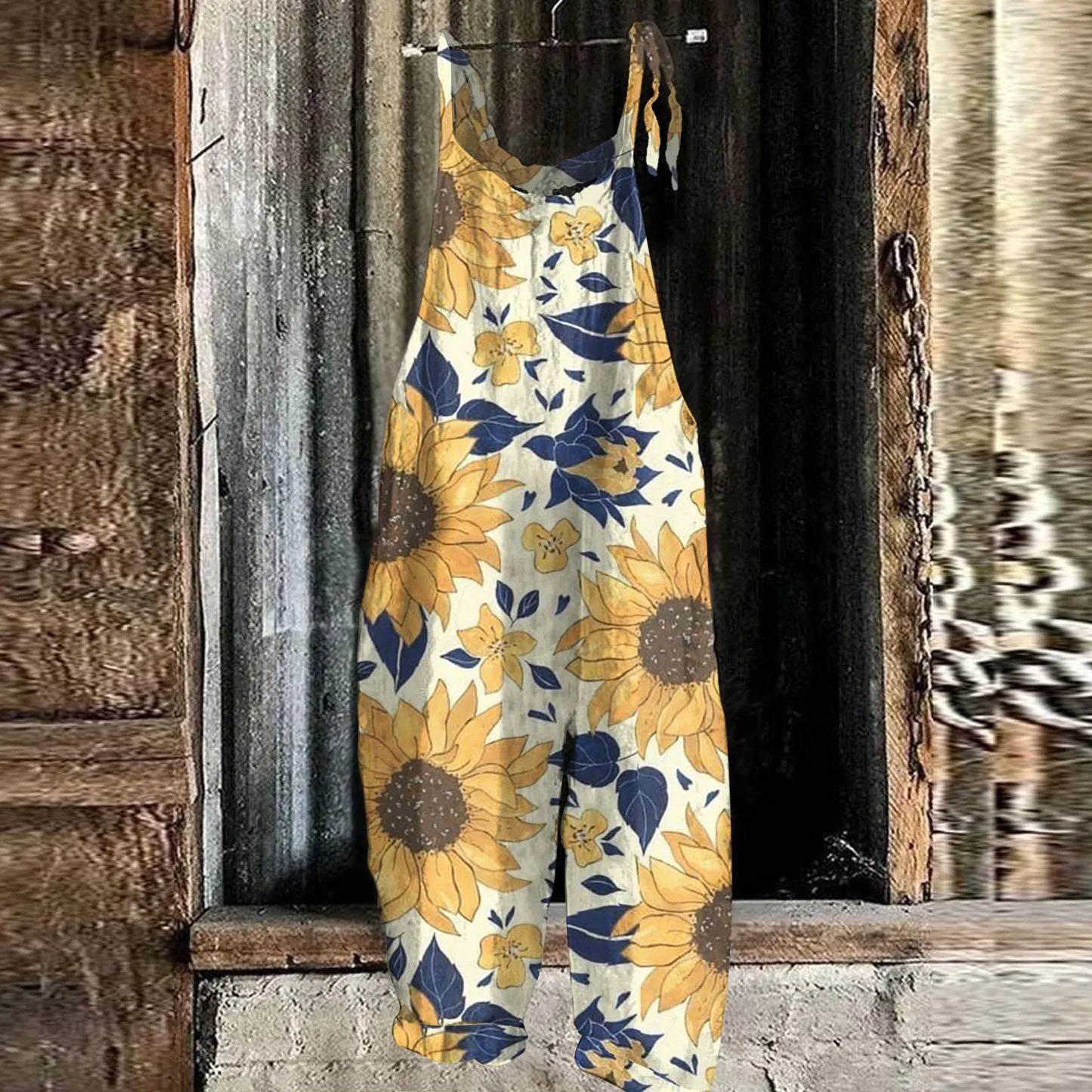 Women Fashion Slim Sunflower  Jumpsuit