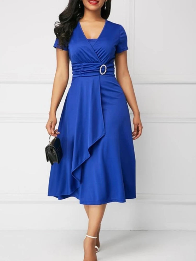 V-Neck Asymmetric Evening Dress