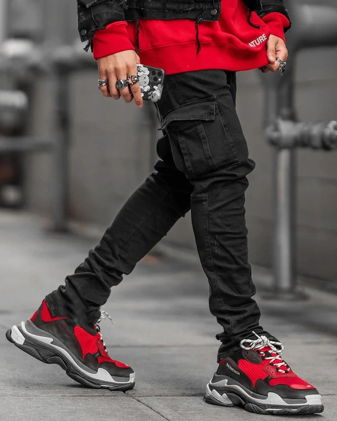 Men’s Plus Size Mid‑Waist Cargo Jeans