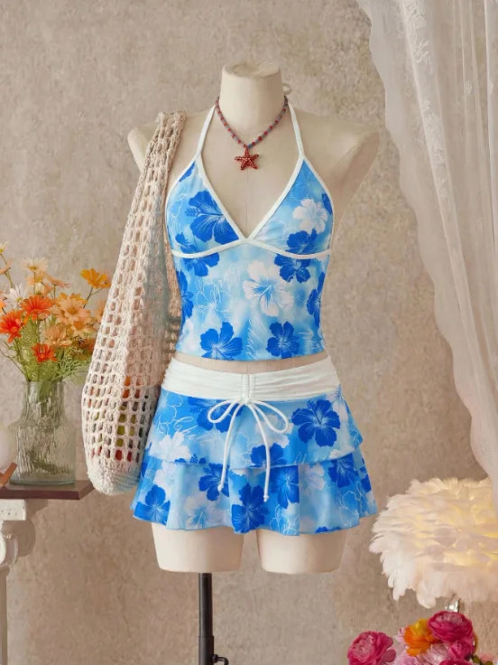 Women Floral 3 Piece Swimwear Tankini Set