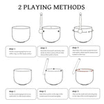 Load image into Gallery viewer, Diagram showing two playing methods for crystal singing bowls with step-by-step instructions.
