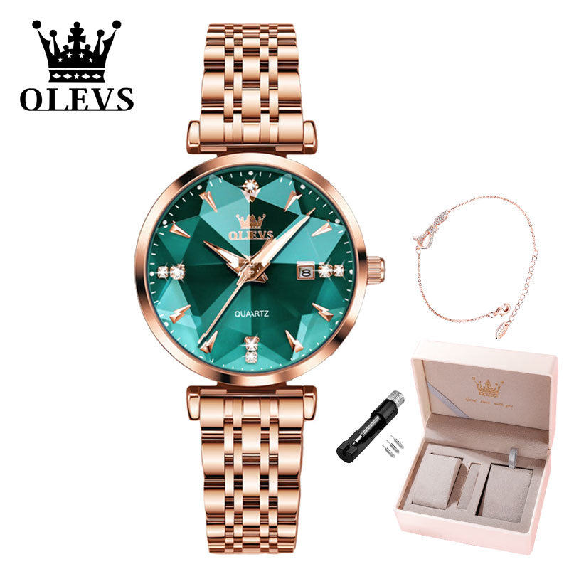 OLEVS Women Luxury Jewelry Quartz Watch Waterproof Stainless steel Strap Rose Gold Watch for Women Fashion Watch Bracelet Set