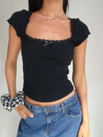 Load image into Gallery viewer, Women&#39;s Vintage Lace Trim Crop Top
