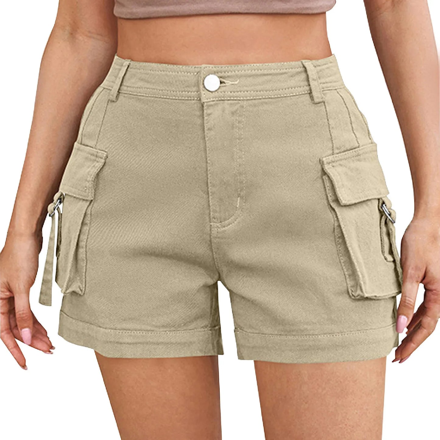 Cargo Knee Length Elastic Waist Shorts For Women.