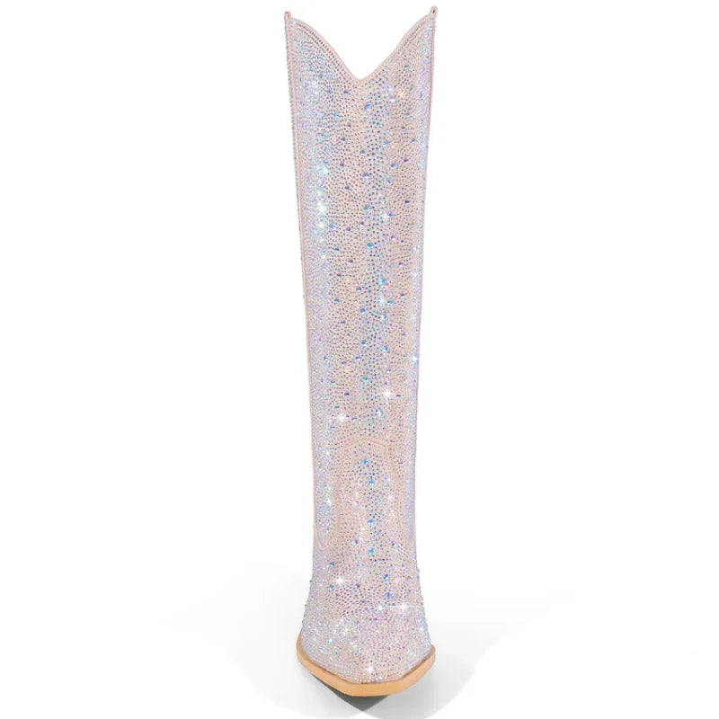 Rivet Knee Boots 44 Rhinestone Pointy Women Boots