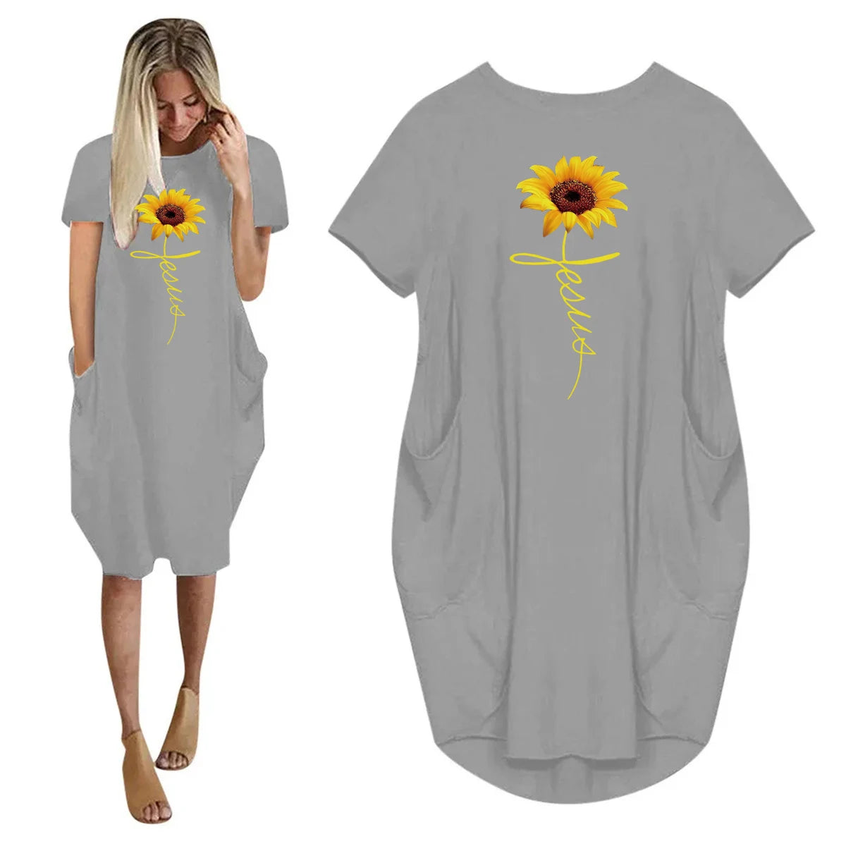 Women's Faith Sunflower Print Loose Size Dress