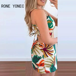 Women's Spaghetti Straps All Over Print Mini Dress