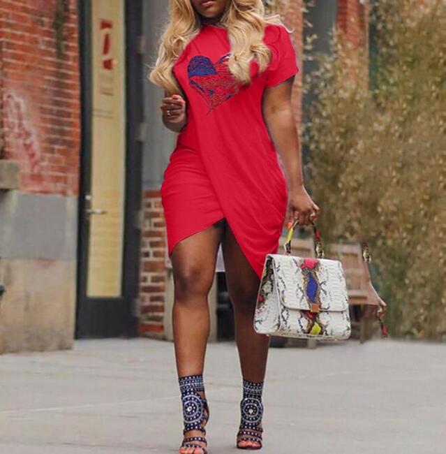 Women Eyes Print Overlap Casual Dress