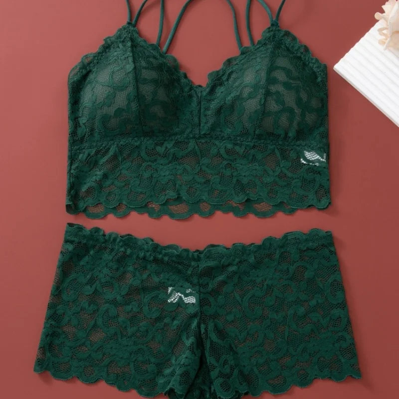 Women's Lace Non-wire Bra And Panties Set.