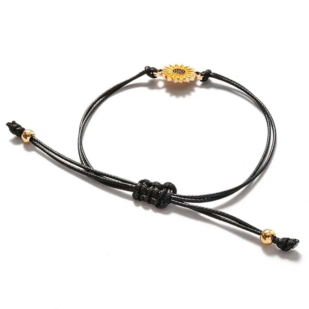 Sunflower Love And Friendship Daisy Black String Bracelet