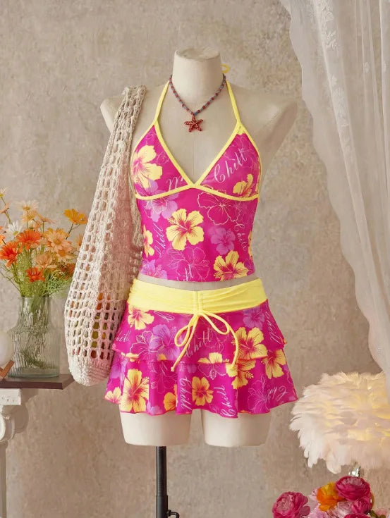 Women Floral 3 Piece Swimwear Tankini Set