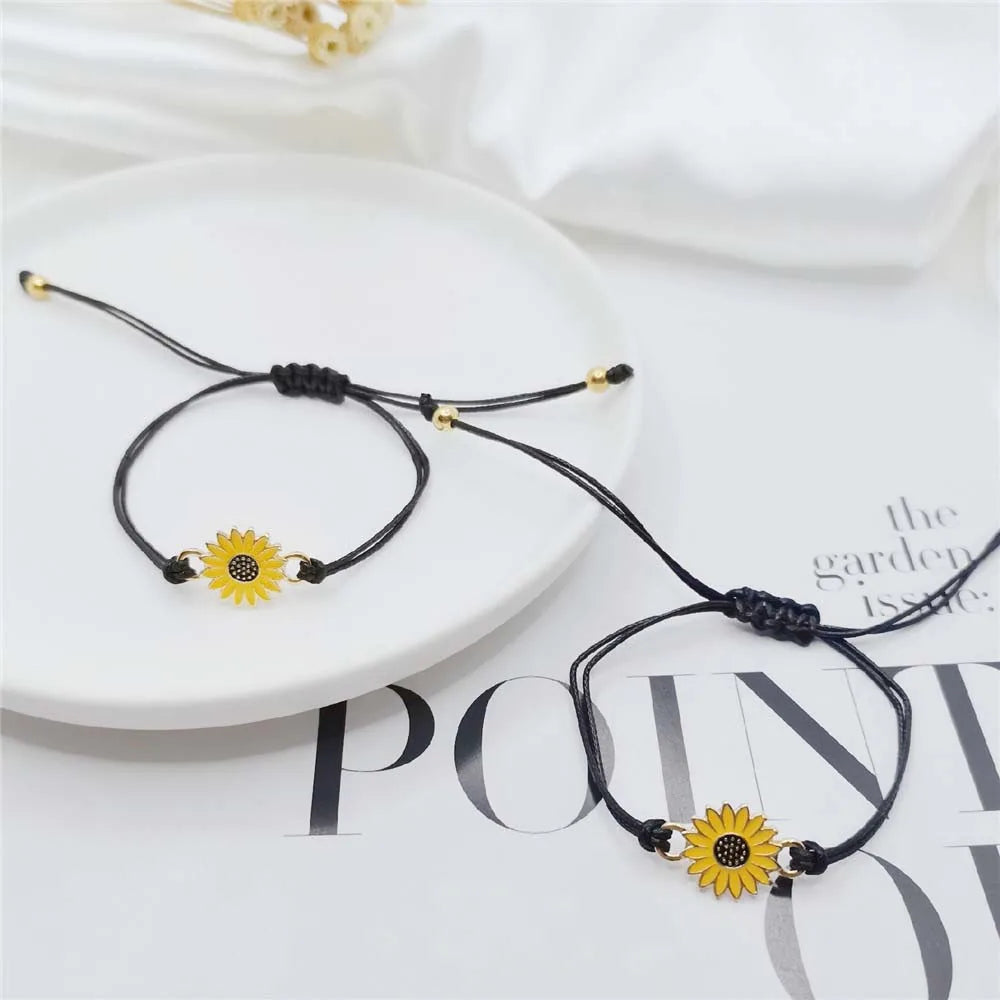 Sunflower Love And Friendship Daisy Black String Bracelet