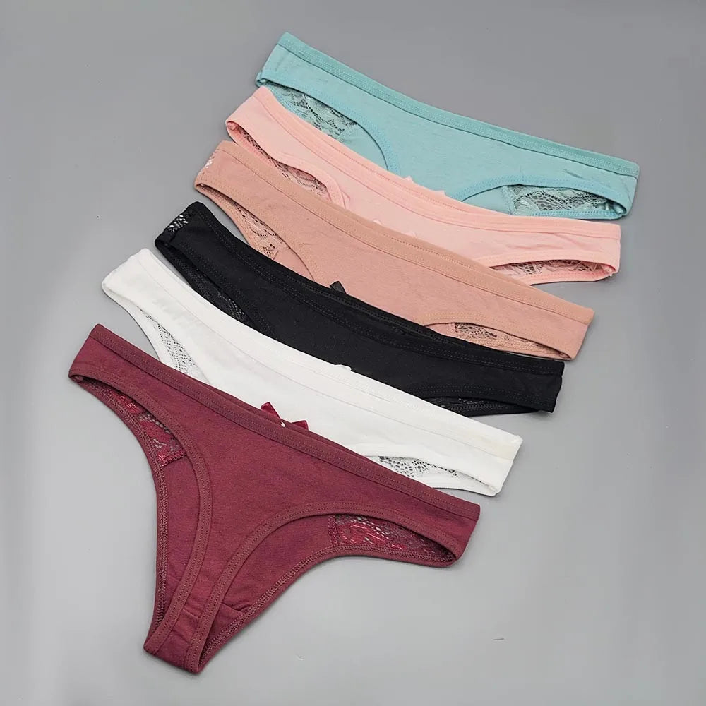 5 Pack of Women's Cotton Lace Thongs.