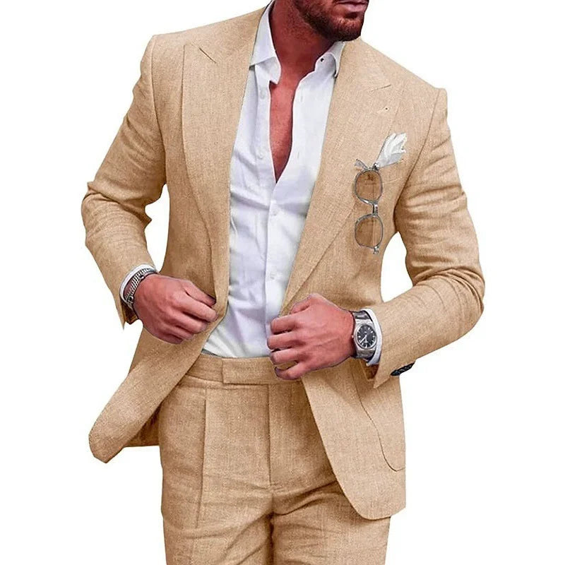 Men's Slim Fit Linen 2 Piece Suit