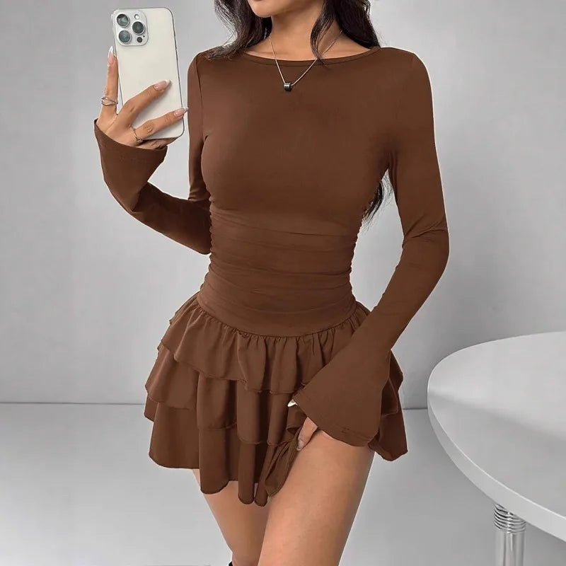 Women Elegant Flare Sleeve High Waist Bodycon Dress