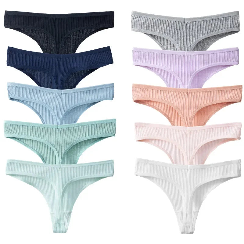 10Pcs Cotton Low-Waist Thongs Set For Women/Girls.