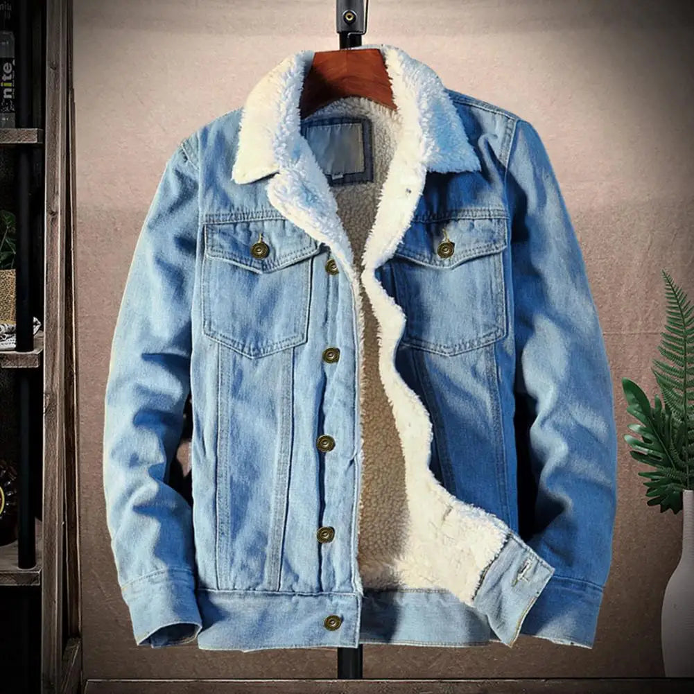 Men's Denim Fashion Fleece Coat