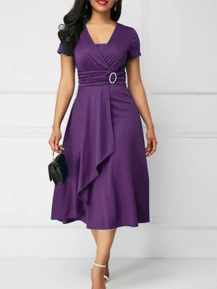 V-Neck Asymmetric Evening Dress
