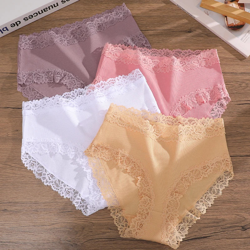 4Pcs Women's Seamless Cotton Underwear Plus Size High Waist Breathable Panties.