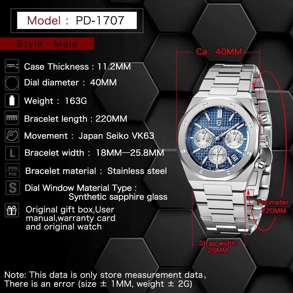 Men's Quartz Sapphire Stainless Steel Watch