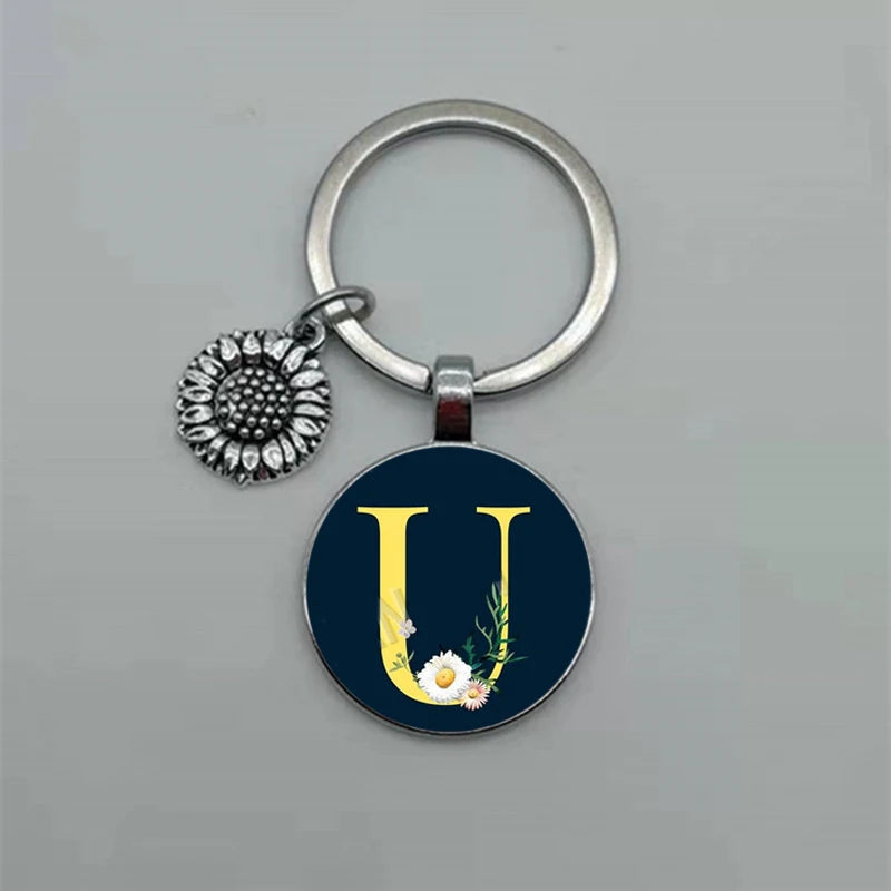 A-Z Sunflower Dome Glass Alphabet Pendant