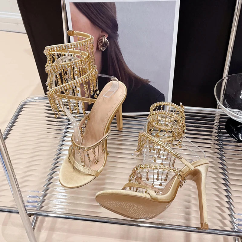 Women's Crystal Tassel Twining Stilettos