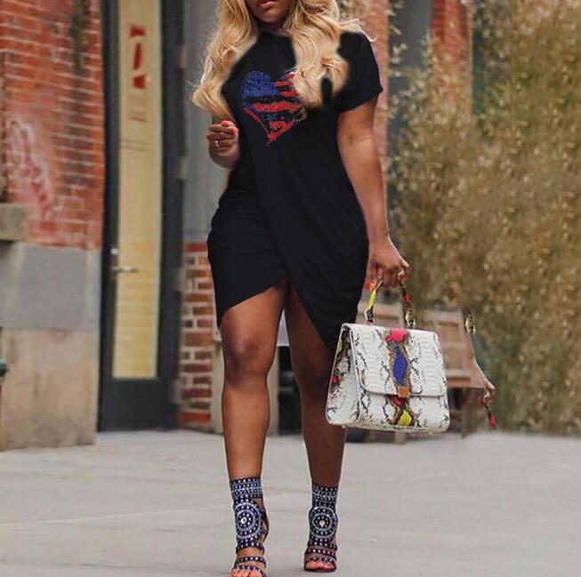 Women Eyes Print Overlap Casual Dress