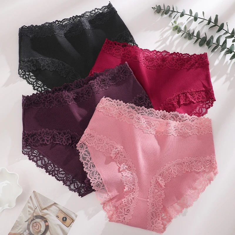 4Pcs Women's Seamless Cotton Underwear Plus Size High Waist Breathable Panties.